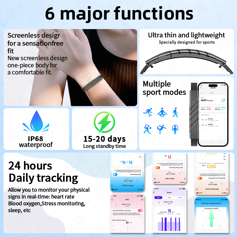 LIGE Casual Smart Bracelet Fit - Gymnastic Ring 评论和价格